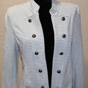 Tommy Hilfiger Women's Gray & White Striped Double-Breasted Blazer Jacket Size M